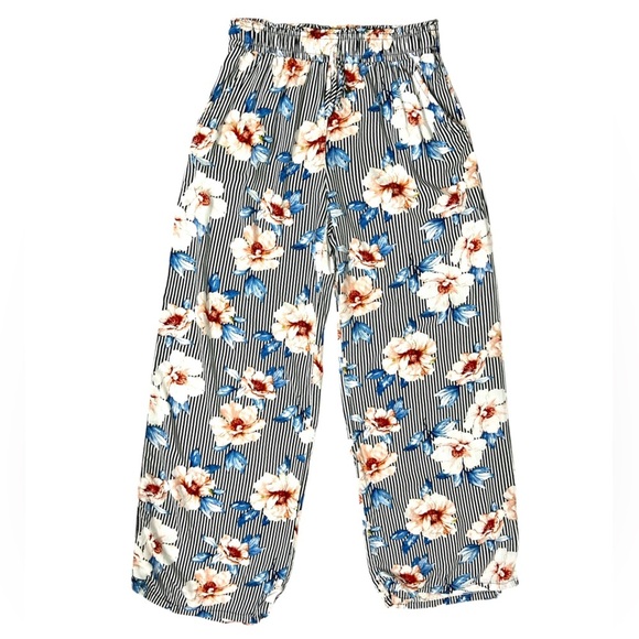 Joe B Vibrant Floral and Stripe Wide Leg Pants - Picture 1 of 9